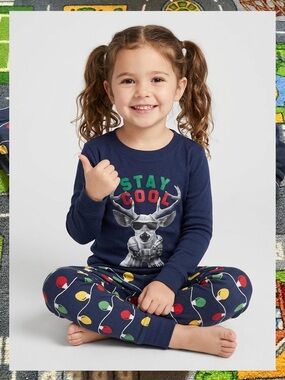 Joe Fresh Navy 'Stay Cool' Reindeer Pajama Set with Multicolor Lights